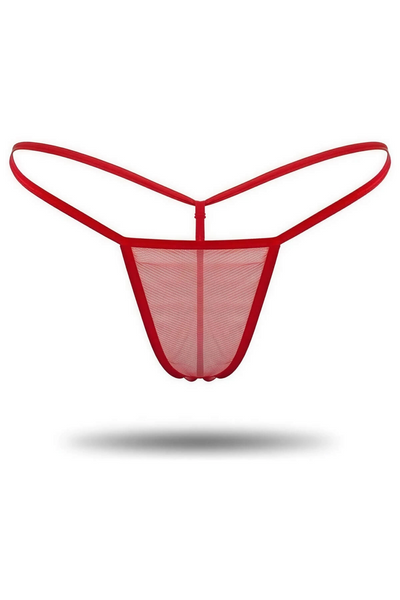 Kırmızı Transparan Tül String Tanga