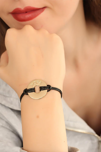 Hope (Umutlu) Siyah Deri İpli Unisex Mood Bileklik TG27BB1985