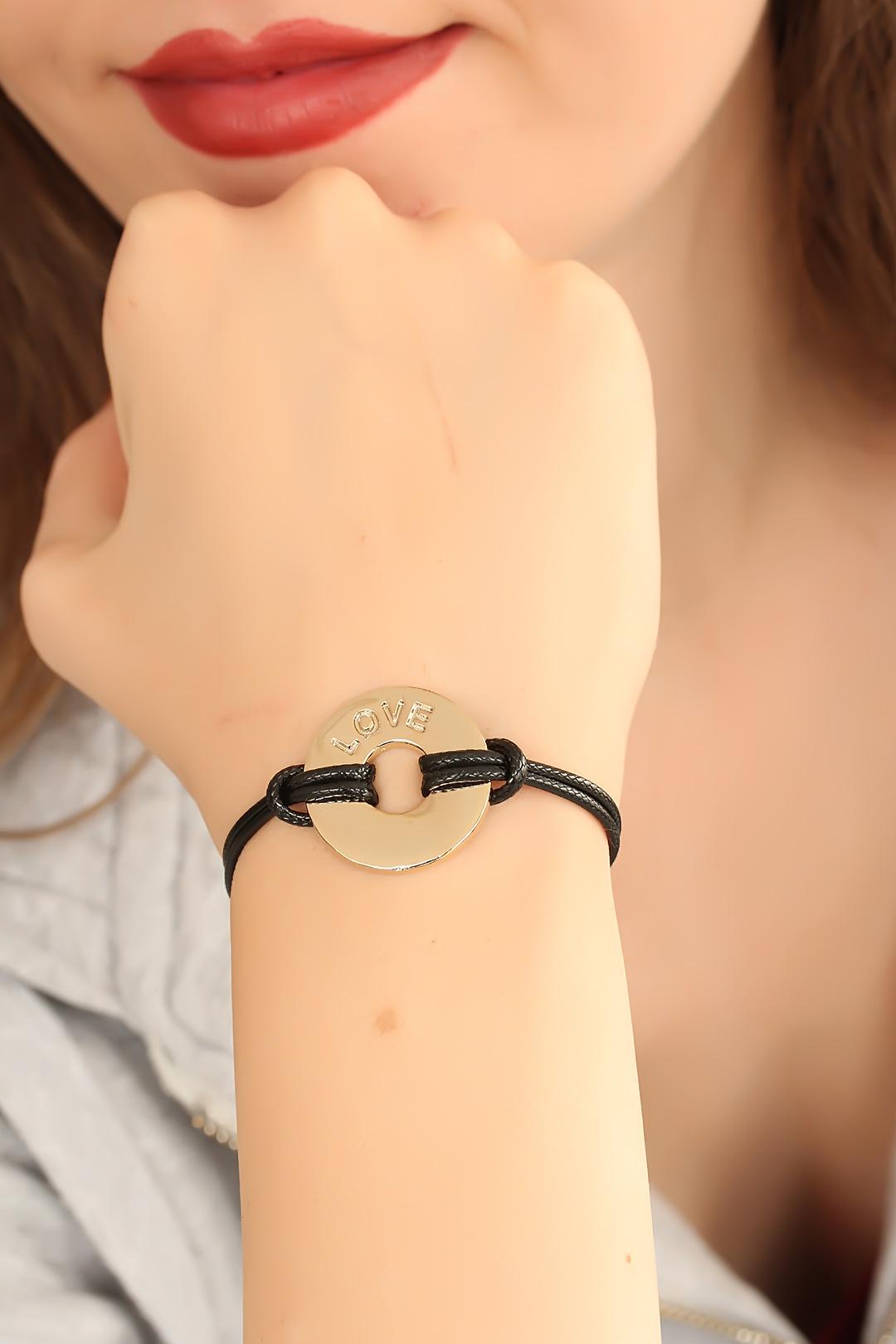 Love (Aşık) Siyah Deri İpli Unisex Mood Bileklik TG27BB1986 - Çok Renkli / Standart