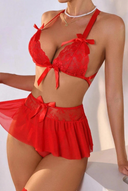 Fantazi Kırmızı Dantelli Fiyonklu Seksi Babydol - 2
