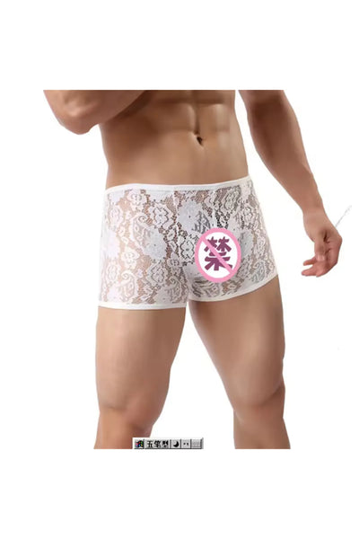 Fantezi Dantelli Beyaz Seksi Erkek Boxer - Erkek İç çamaşırı