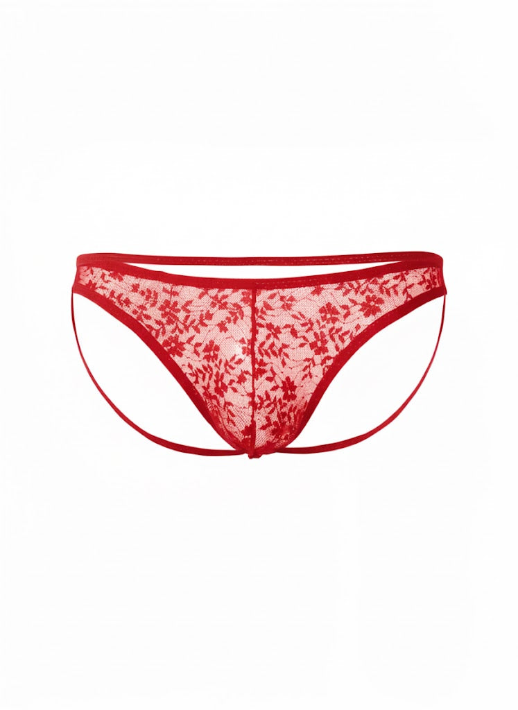 Seksi Dantelli Arkası Açık Seksi Kırmızı Erkek Külot - Kırmızı / L