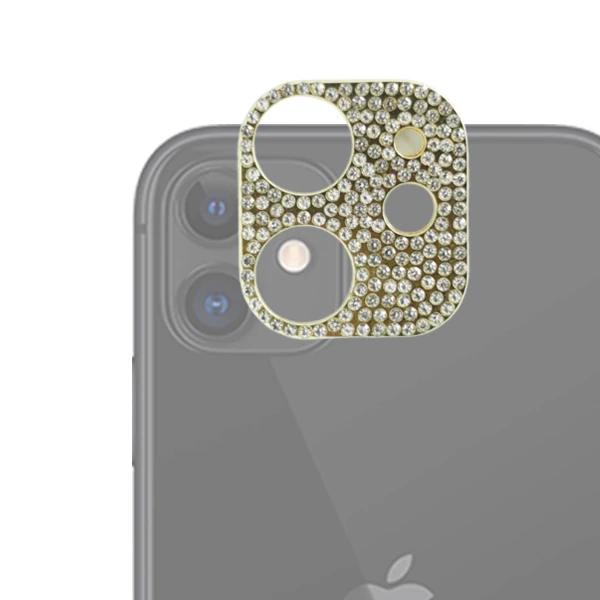 Ally İPhone 11 Kamera Koruyucu Lens Diamond Taş İşlemeli - Gold