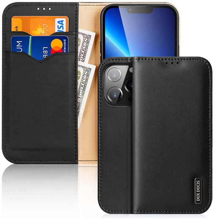 Dux Ducis iPhone 13 Pro Max Kılıf Mıknatıslı Cüzdanlı Deri Kılıf Hivo Series - Siyah