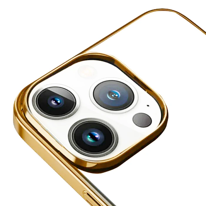 Ally iPhone 13 Pro Max 6.7inç Magsafe Uyumlu Renkli Kenar Silikon Kılıf - Gold