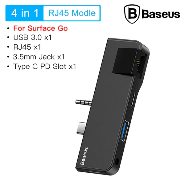 Baseus Multifunctional HUB Surface Go(Type-C+Audio to RJ45+USB3.0+Type-C(data)+Audio) - Siyah