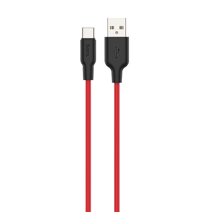 Hoco X21 Plus USB to Type-C 3A Silikon Hızlı Şarj ve Data Kablosu - Siyah-Kırmızı