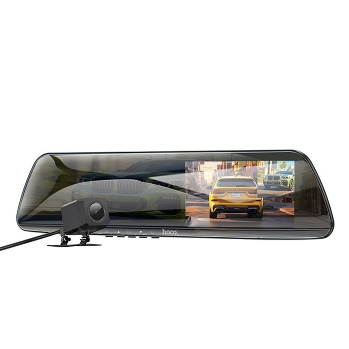 Hoco DV4 DVR Ön Ve Arka Sürüş Kaydedici 45 İnç LCD Dikiz Aynası Araç kamerası - Siyah