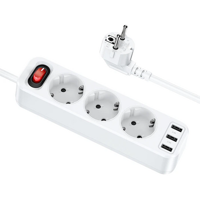 Hoco NS2 3'lü Priz 3 USB 4000W 1.8 Metre Şarj Uzatma Kablosu Akım Korumalı