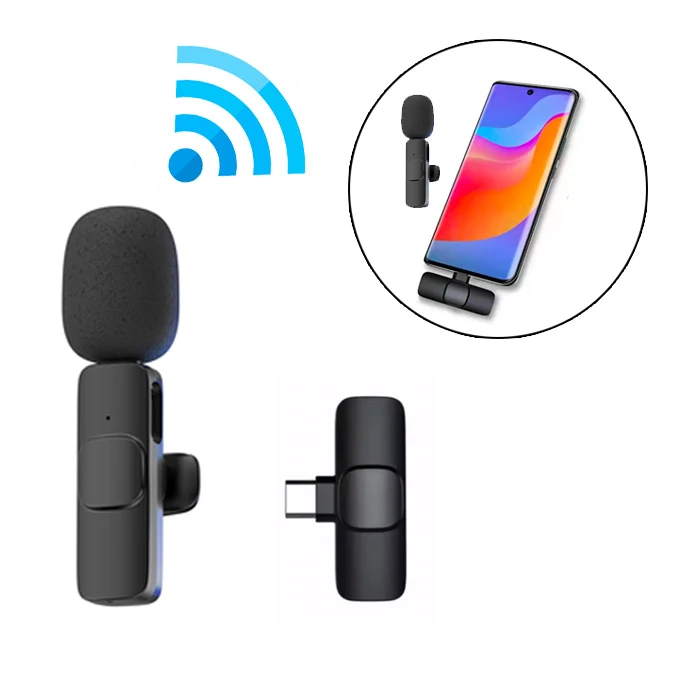 Ally K8 Lightning iPhone Tak Konuş Wireless Kablosuz Mini Yaka Mikrofonu Canlı Yayın Mikrofonu - Siyah