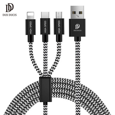 DUX Ducıs 3in1 Usb Type C-İPhone Ve Mikro Kopmaz Usb kablo Hızlı Şarj