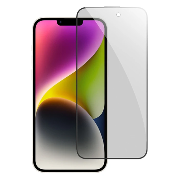 Ally iPhone 14 Privacy Hayalet Full Koruma Tempered Cam Ekran Koruyucu - Siyah