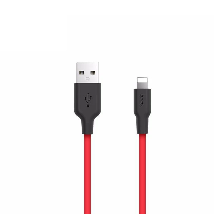 Hoco X21 USB to iPhone Lightning 2A Silikon Hızlı Şarj ve Data Kablosu - Siyah-Kırmızı