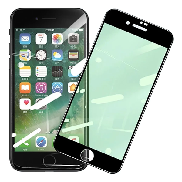 Ally İPhone 8 Plus 7 Plus Anti -Blue Green Light Göz Korumalı Tempered Full Ekran Koruyucu - Siyah