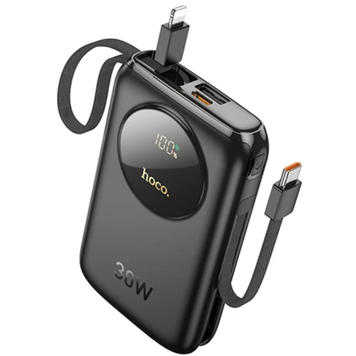 Hoco Q19 Lucky 10000mAh 30W Dijital Göstergeli Kablolu Powerbank - Mor
