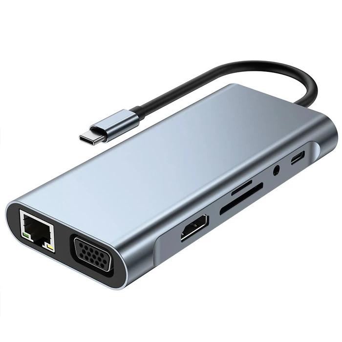 Ally BYL-2110 11in1 Multifonksiyonlu Type-C Hub Adaptör Dönüştürücü - Füme