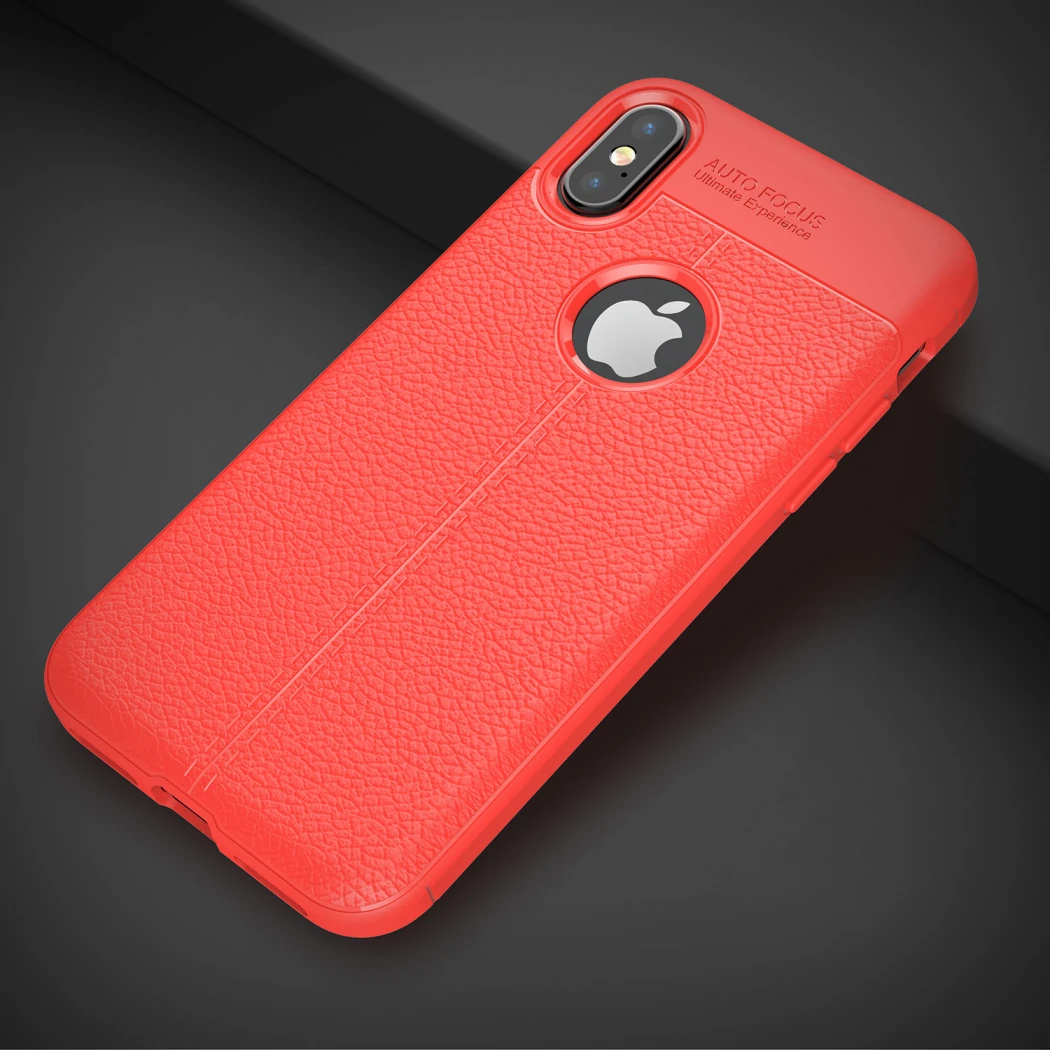 İphone X Xs Litchi Tam Koruma Soft Silikon Kılıf - Kırmızı