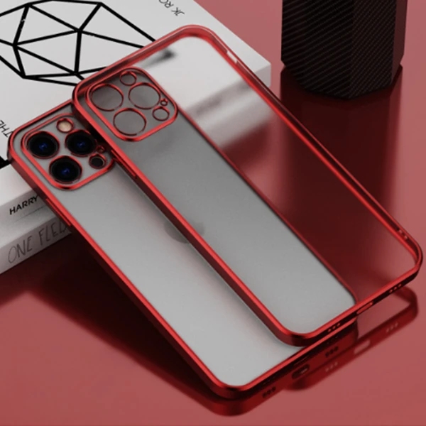iPhone 11 Pro Max 6.5inç Renkli Kenar Şeffaf Kılıf Kamera Korumalı Kılıf - Kırmızı
