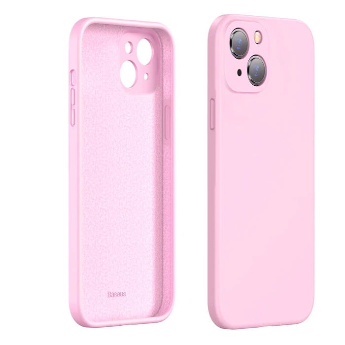Baseus Liquid iPhone 13 6.1 Kılıf Kamera Korumalı İçi Kadife Silikon Kılıf - Pembe