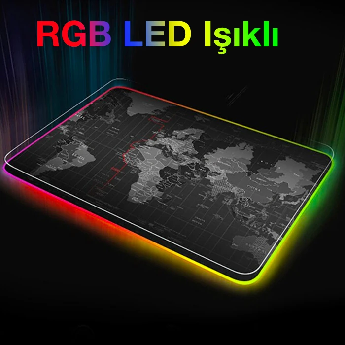 Ally Dünya Desenli RGB Led Işıklı Oyuncu Mouse Pad 300*250*4MM - Siyah