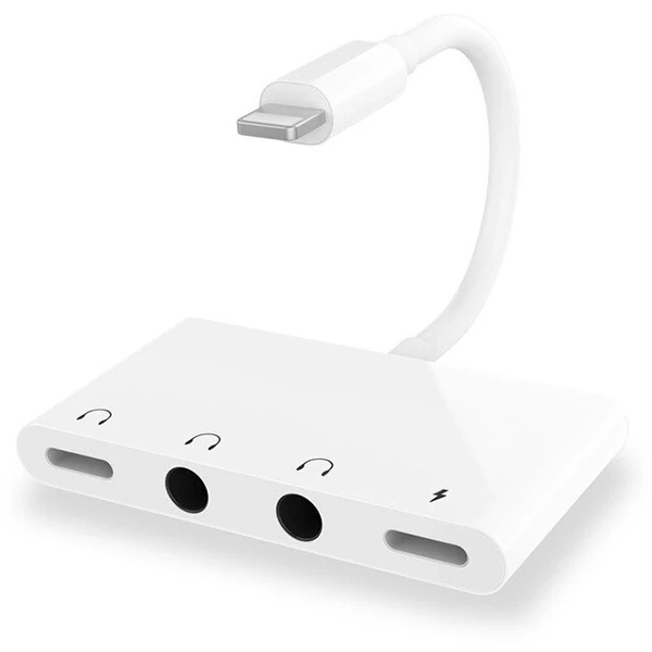Ally İPhone 14-13-12-11 4in1 Otg Ses Adaptörü Çift DC 3.5MM Jack - Beyaz