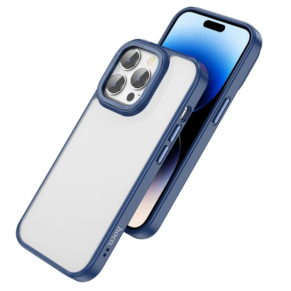 Hoco iPhone 14 Pro Golden Shield Frosted Silikon Telefon Kılıfı - Lacivert