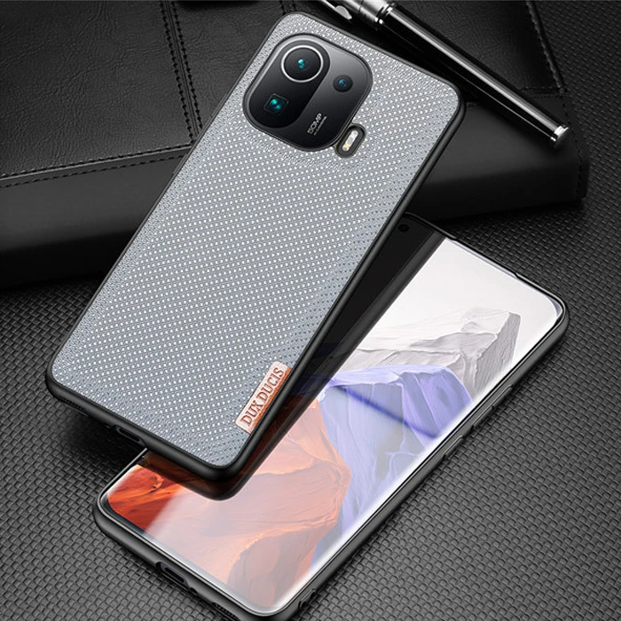 Dux Ducis Fino Serisi Xiaomi Mi 11 Pro Kılıf Premium Dokuma Silikon Kılıf - Gri