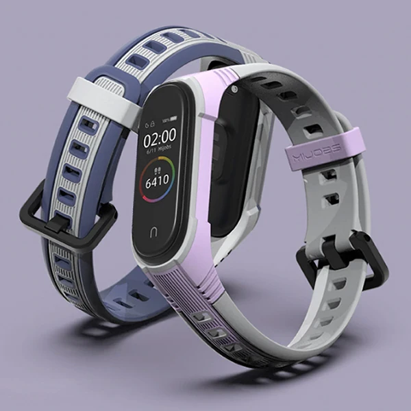 Mijobs Xiaomi Mi Band 5-4 Çift Renk Kayış Kordon - Gri-Mor