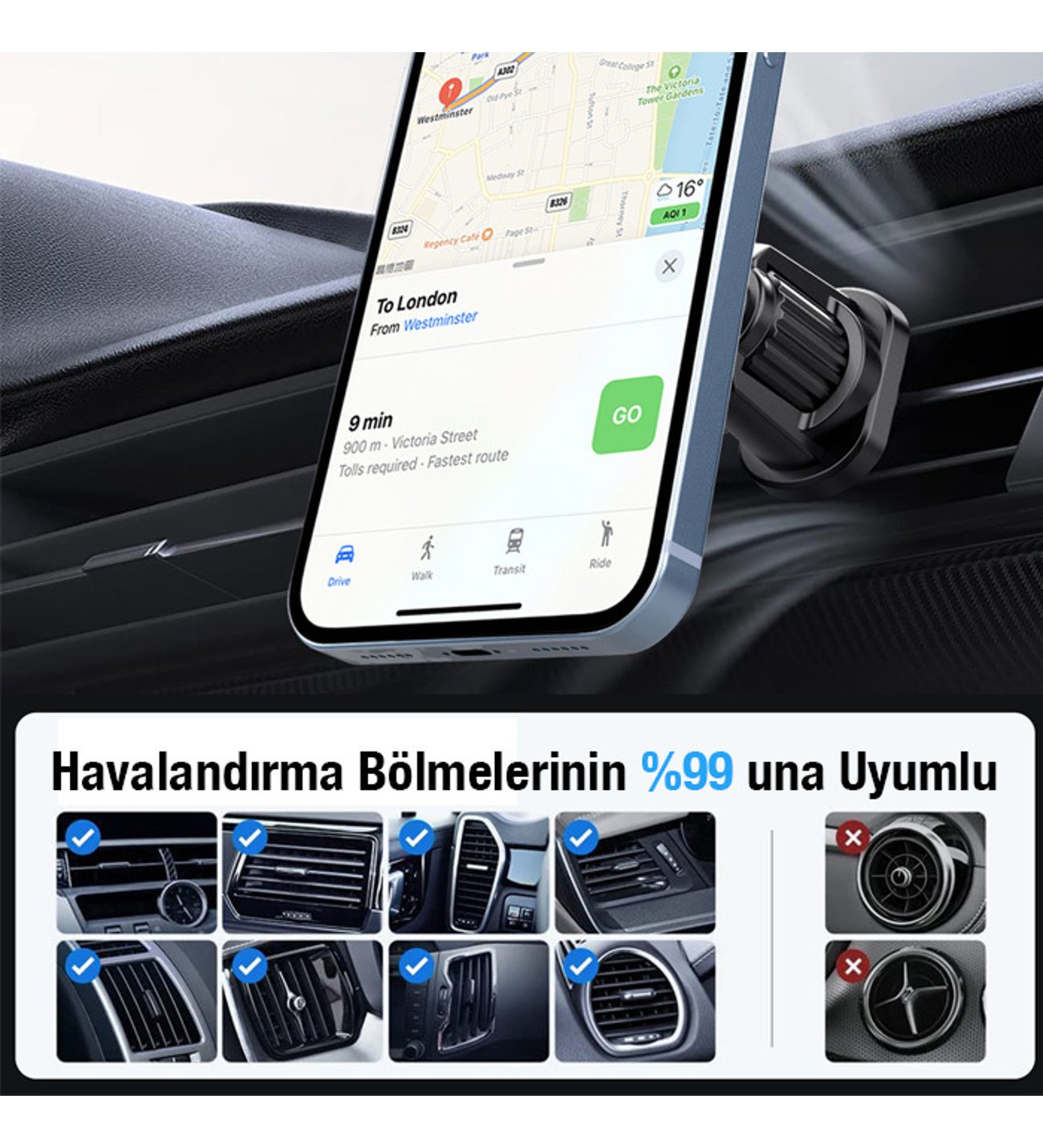 Ally ML-223 MagSafe Araç İçi Telefon Tutucu - Siyah