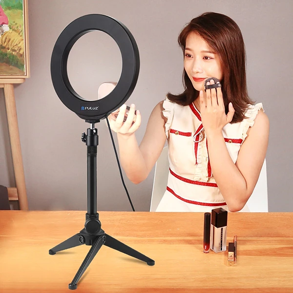 Puluz 6.2CM PKT3032 Led Işık 16cm Stand YoutuberCanlı Yayın Selfie TikTok Makeup - Siyah