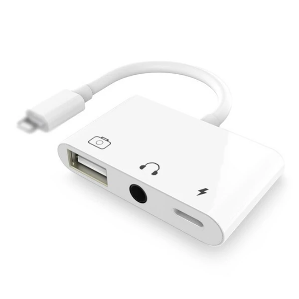 3in1 İPhone-İPAD lightning To Kulakılık ve Usb Kamera Okuyucu Otg - Beyaz