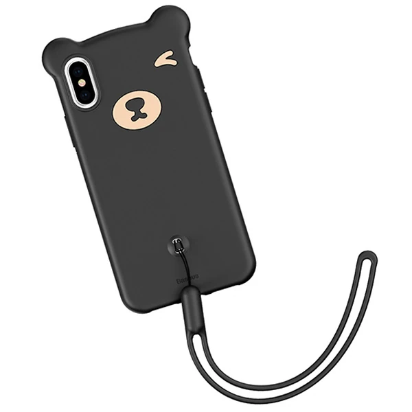 Baseus İPhone Xs Max Bear Sevimli Ayı Figür Soft Silikon Kılıf - Siyah