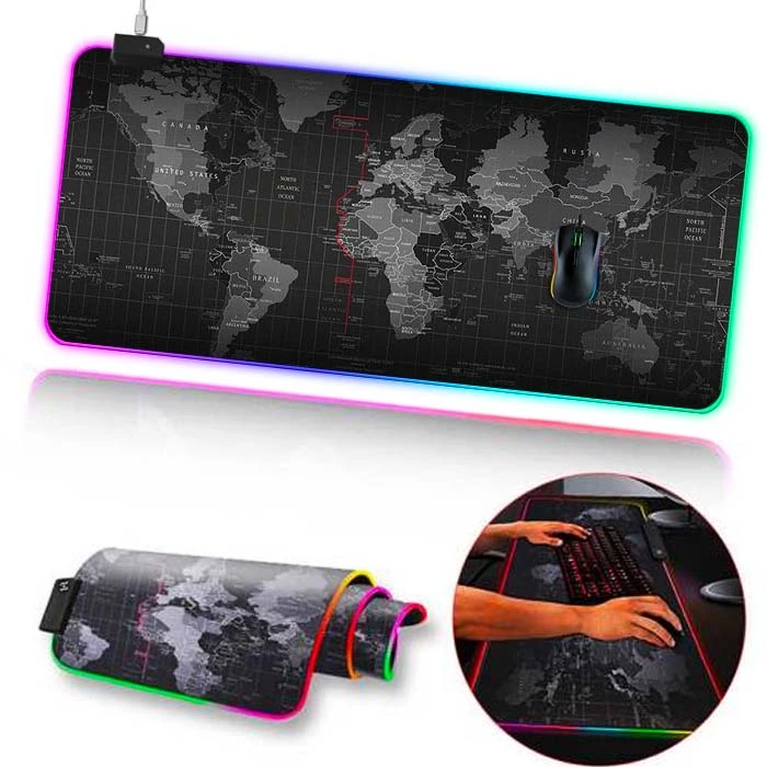 Ally Dünya Desenli RGB Led Işıklı Oyuncu Mouse Pad 300*800*4MM - Siyah