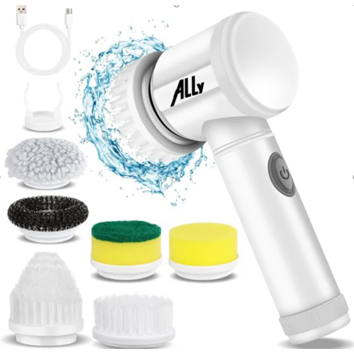 Ally Magic Brush 5in1 Fırça Başlıklı Şarjlı Temizleme Fırçası Banyo/Fayans/Zemin Temizleyici - Beyaz