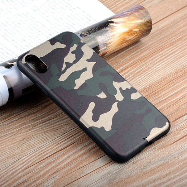İPhone Xs Max 6.5 Kamuflaj Darbe Emici Silikon Kılıf - Asker Yeşili