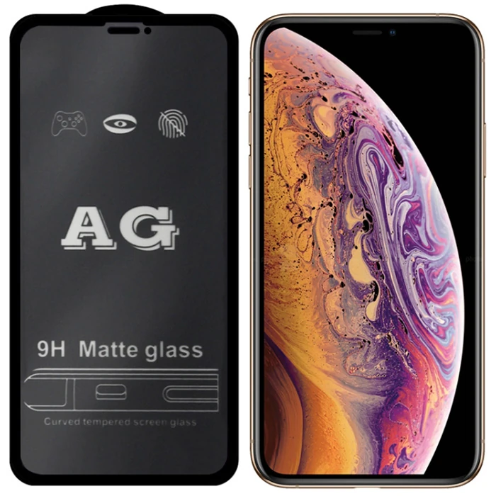 Ally iPhone 11 Pro 5.8inç Full Glue Matte Tempered Cam Ekran Koruyucu iPhone XS / X / - Siyah