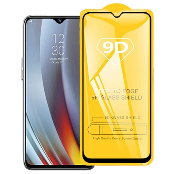 Oppo Realme 5 Pro 9D Full Glue Tempered Cam Ekran Koruyucu - Siyah