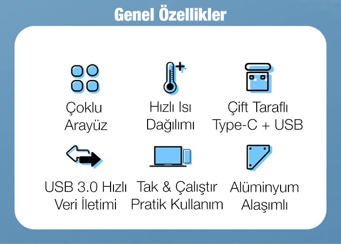 Ally A-807 5in1 Type-C + USB Girişli USB 3.0 Çoğaltıcı Hub Adaptör - Gri