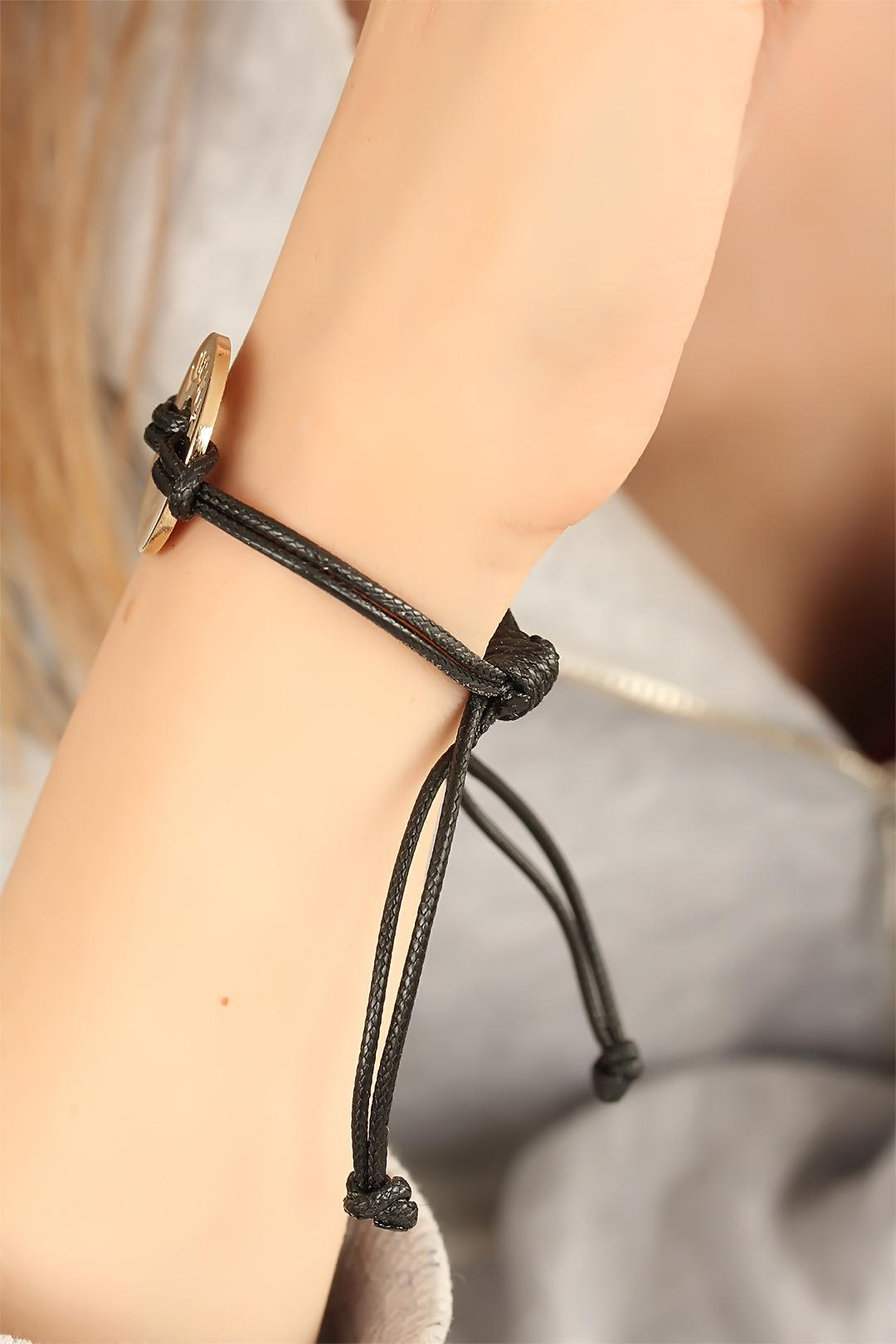 Lucky (Şanslı) Siyah Deri İpli Unisex Mood Bileklik 5886