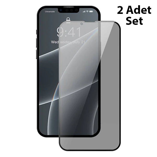 Baseus iPhone 13 Mini 0.23mm Gizlilik Hayalet Full Ekran Koruyucu 2 Adet Set - Siyah