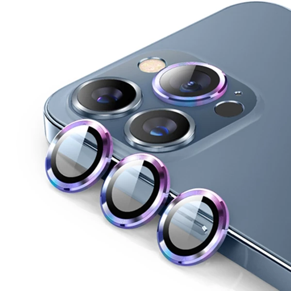 Ally İPhone 13 Pro -13 Pro Max 3D Metal Çerçeveli Kamera Lens Koruyucu - Çok Renkli