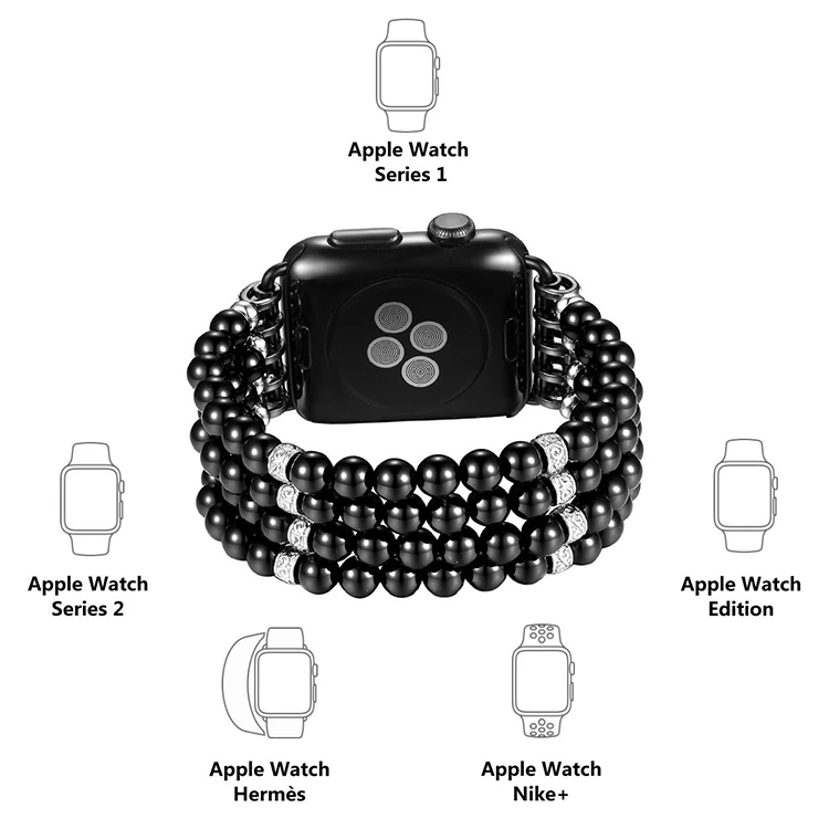 Ally Apple Watch 7-8 45mm 6-5-4 44mm Full Boncuk Taşlı Kordon Kayış 3-2-1 42mm - Siyah