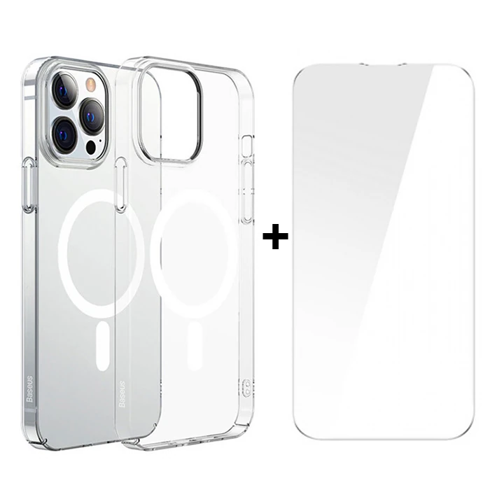 Baseus Crystal iPhone 13 Pro Max 6.7 Magsafe Silikon Kılıf + Tempered Ekran Koruyucu Set - Şeffaf 2