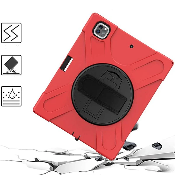 İPad Pro 12.9-inch (2021)-(2020) Kılıf Kalem Yerli 3 Katmanlı Standlı Zırh Kılıf-Shockproof - Kırmızı
