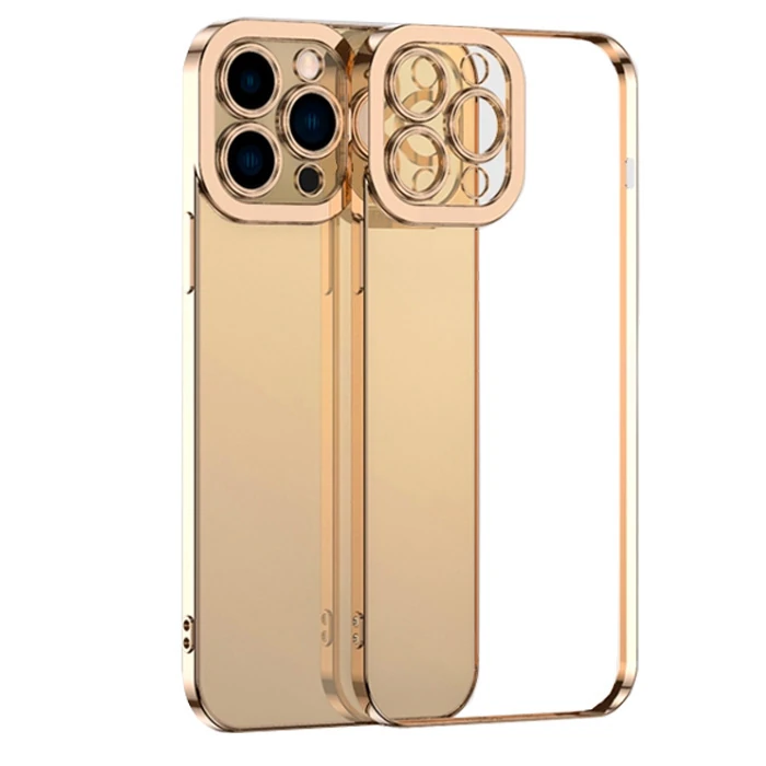 Ally Fashion Series iPhone 12 Pro Max Kılıf Renkli Kenar Lazer Çerçeveli Silikon Kılıf - Gold