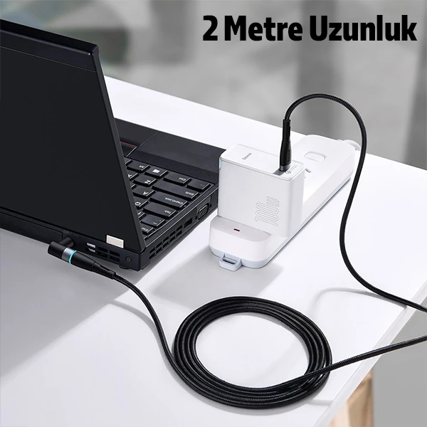 Baseus Zinc Manyetik Type-C to DC Round (79x55mm) Lenovo Laptop Şarj Kablosu 100W 2m - Siyah