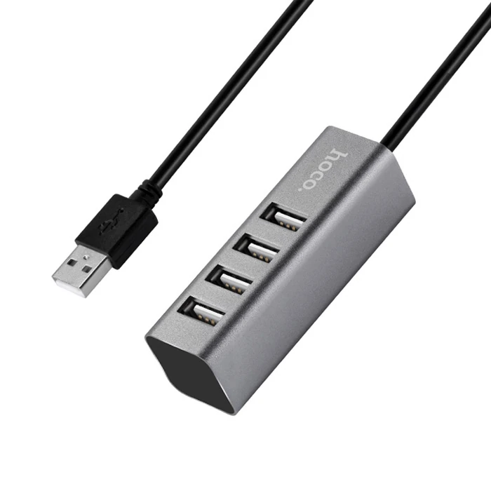 Hoco HB1 80cm Kablolu 4 Portlu USB Çoğaltıcı HUB Adaptör - Füme