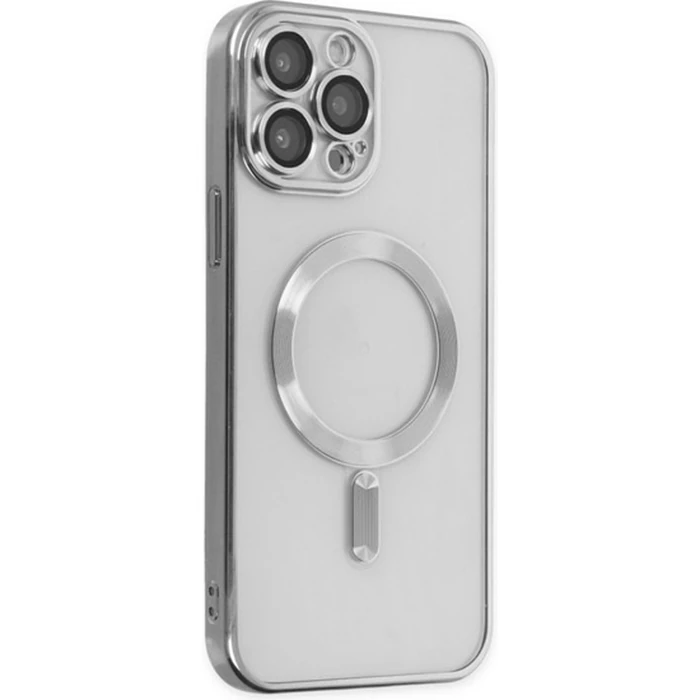 Ally iPhone 14 Pro 6.1inç Renkli Kenar Lazer Çerçeveli Magsafe Uyumlu Silikon Kılıf - Gold