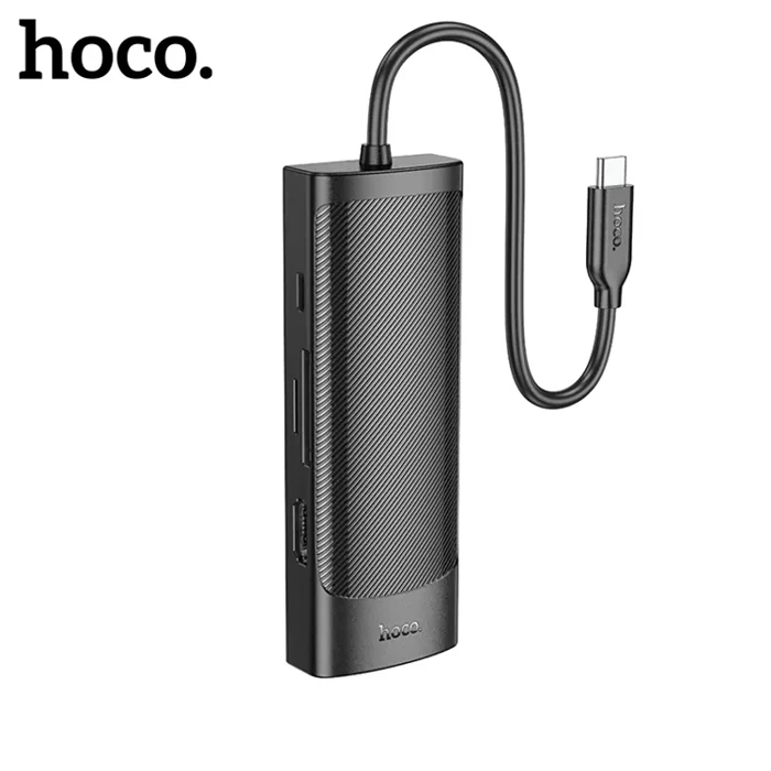 Hoco HB44 Type-C to Hdmı + RJ45 + 100Mbps + SD/TF + USB3.0 + USB2.0 PD + 4K 30Hz Hub - Siyah