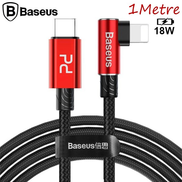 Baseus MVP Elbow Type-C to iPhone PD 18W Hızlı Şarj Usb Kablo 1metre - Siyah-Kırmızı